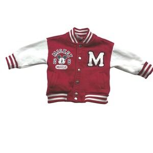 Disney Mickey Mouse Toddler Varsity Jacket Red White Snap 2T Sporty Playful Fun